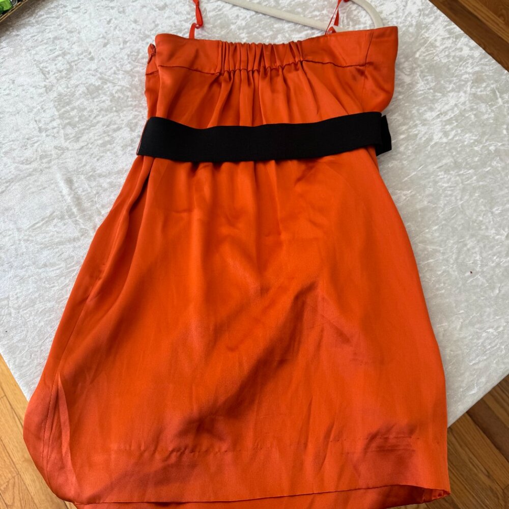 Sleeveless Silk Orange Party Mini Dress w/ Belt and Pockets BCBGMaxAzria XXS - Picture 3 of 8
